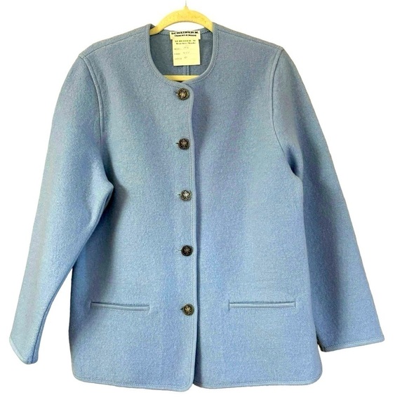 scheiber m Jackets & Blazers - Scheiber M. 100% Wool Light Blue Vintage Smoking Jacket Crest Buttons Women’s M